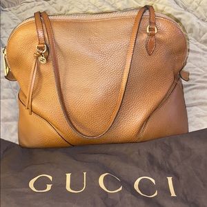 Gucci brown leather handbag w gold detail